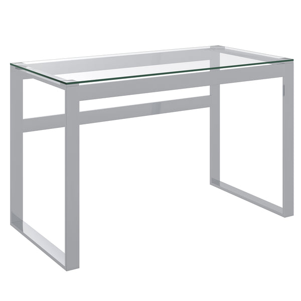 Worldwide Home Furnishings Zevon-desk-silver: Minimalist Glass & Stainless Steel Desk For A Stylish Home Office Space Silver Metal,Glass 801-408ch