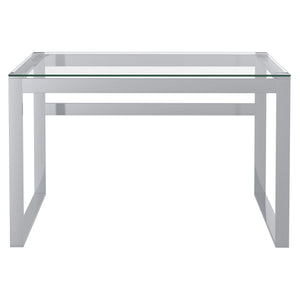 Worldwide Home Furnishings Zevon-desk-silver: Minimalist Glass & Stainless Steel Desk For A Stylish Home Office Space Silver Metal,Glass 801-408ch