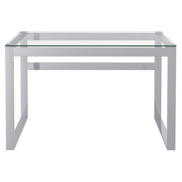 Worldwide Home Furnishings Zevon-desk-silver: Minimalist Glass & Stainless Steel Desk For A Stylish Home Office Space Silver Metal,Glass 801-408ch