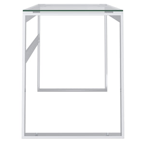 Worldwide Home Furnishings Zevon-desk-silver: Minimalist Glass & Stainless Steel Desk For A Stylish Home Office Space Silver Metal,Glass 801-408ch