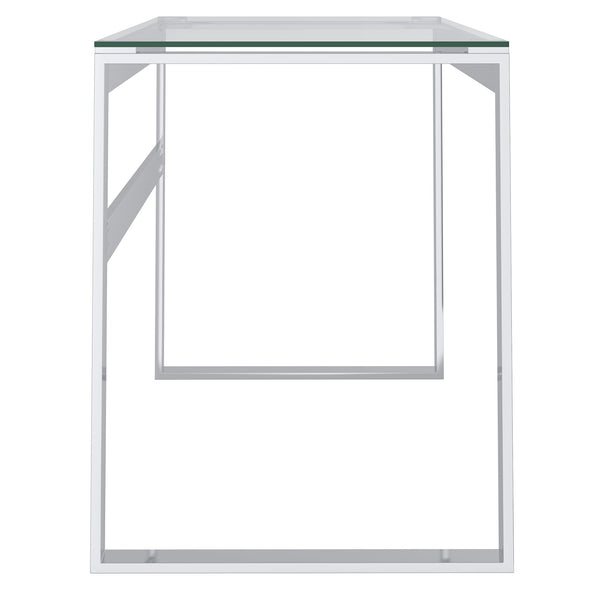 Worldwide Home Furnishings Zevon-desk-silver: Minimalist Glass & Stainless Steel Desk For A Stylish Home Office Space Silver Metal,Glass 801-408ch