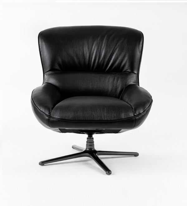 VIG Furniture Theo Modern Black Leather Accent Chair With Sculpted Shell, Lumbar Support, Metal Base, Durable Upholstery VGKK-KFA1099-BLK-CH