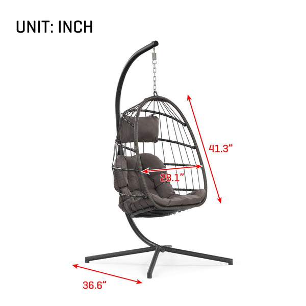 English Elm Egg Swing Chair with Stand Pe Wicker Freestanding Cocoon Seat for Patio or Bedroom W2803P446595
