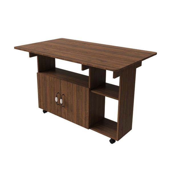 English Elm Multi-functional Folding Desk with Shelved Storage and Casters for Compact Living W2700P437587