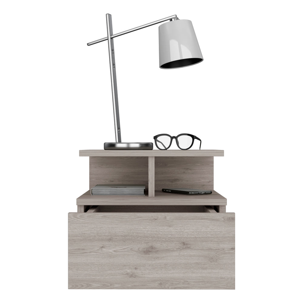 English Elm Adele Grey Floating Nightstand with Drawer & Open Shelves, Engineered Wood, Space-Saving Design B200P188832