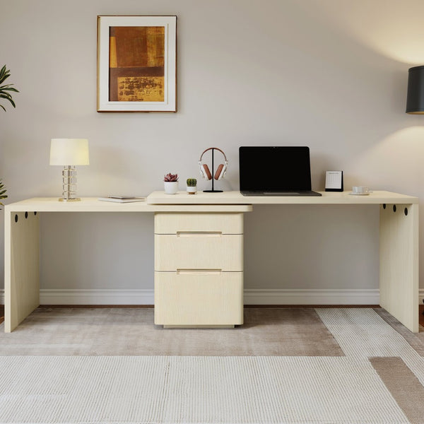 English Elm 90" Rotating L-shape Executive Desk Natural Melamine Mdf Surface Three Drawers Home Office Natural Wood N751S383638K