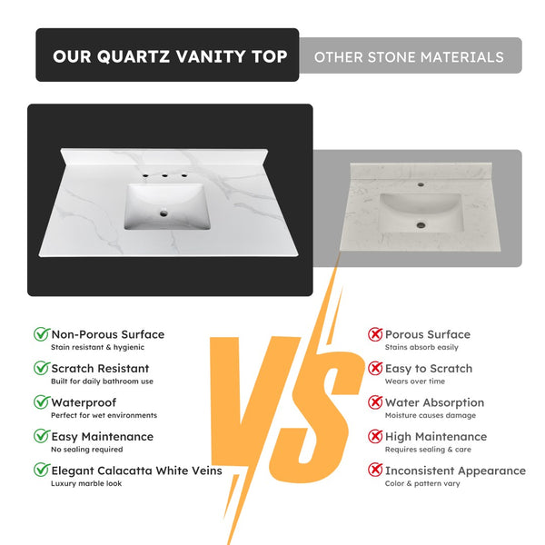 English Elm 43-inch Carrara Quartz Vanity Top Undermount Sink Backsplash Stain Resistant Bath W2699P459408