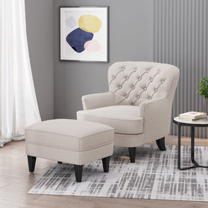 English Elm Christopher Knight Home® - CLUB Plush Fabric Club Chair and Ottoman Set with Birch Legs, Cozy 100% Polyester Upholstery Comfort Wheat 33.75 L x 33.5 W x 29.5 H 67821.00WHEAT