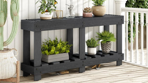 English Elm U_Style 62.9" Vintage Entryway Table - Solid Fir Wood With Rustic Design, 6 Legs & Ample Storage Space N711P289135B-GIGA