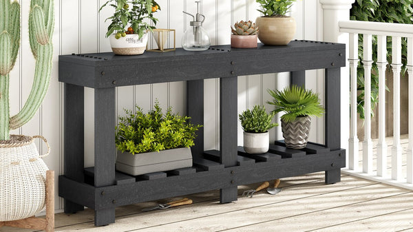 English Elm U_Style 62.9" Vintage Entryway Table - Solid Fir Wood With Rustic Design, 6 Legs & Ample Storage Space N711P289135B-GIGA
