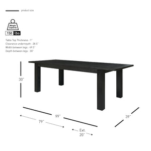 New Pacific Direct Bedford 79” Dining Table In Brushed Black - Elegant Solid Acacia With 20" Extension For Versatile Dining Brushed Black  801179-433-npd
