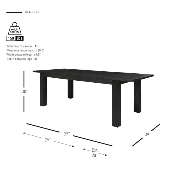 New Pacific Direct Bedford 79” Dining Table In Brushed Black - Elegant Solid Acacia With 20" Extension For Versatile Dining Brushed Black  801179-433-npd