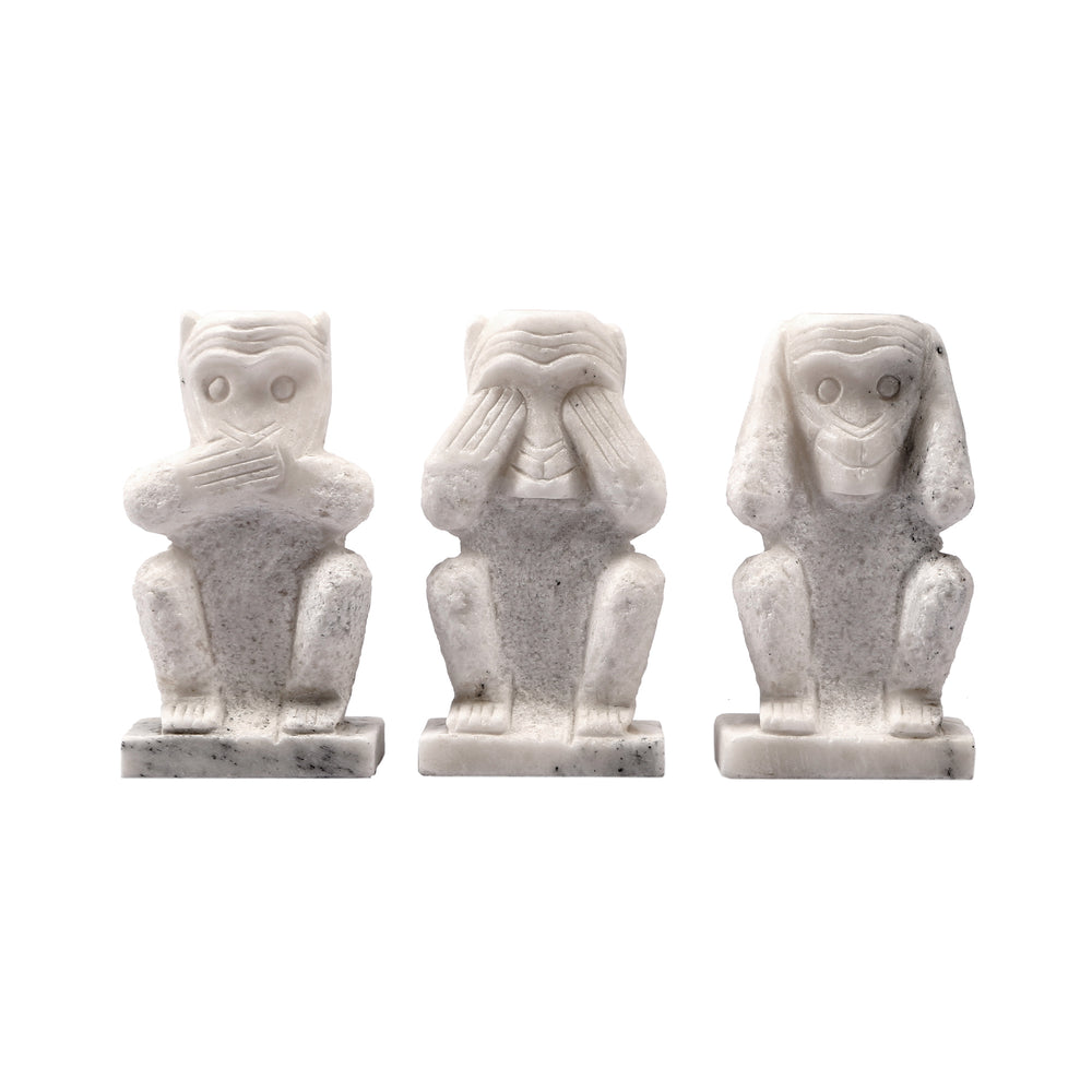 Lilys Set Of 3 Wise Monkeys White Marble 8012-W