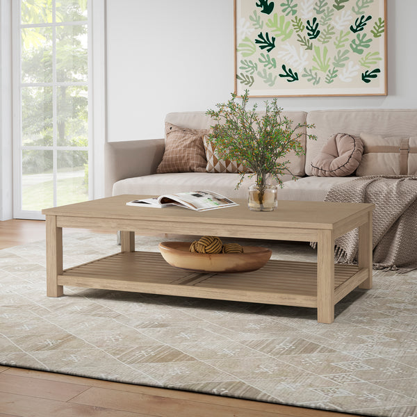 New Pacific Direct Tiburon Coffee Table Drifted Sand, Beige , Solid Acacia Wood 801214-ds-npd