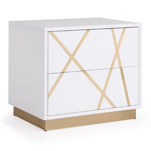 VIG Furniture Nixa Modern White And Gold Nightstand With High-Gloss Finish, Soft-Closing Drawers, Compact Glam (98) VGVCN1909-WHT-1-W