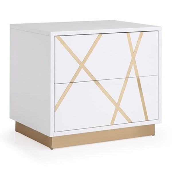 VIG Furniture Nixa Modern White And Gold Nightstand With High-Gloss Finish, Soft-Closing Drawers, Compact Glam (98) VGVCN1909-WHT-1-W