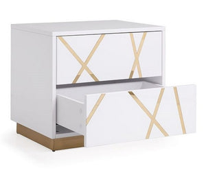 VIG Furniture Nixa Modern White And Gold Nightstand With High-Gloss Finish, Soft-Closing Drawers, Compact Glam (98) VGVCN1909-WHT-1-W
