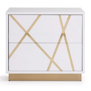 VIG Furniture Nixa Modern White And Gold Nightstand With High-Gloss Finish, Soft-Closing Drawers, Compact Glam (98) VGVCN1909-WHT-1-W