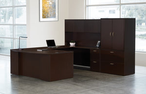 OSP Home Furnishings Napa Executive U-shaped Desk with Hutch Filing Cabinet and Spacious Work Surface Espresso NAPESP-TYP213