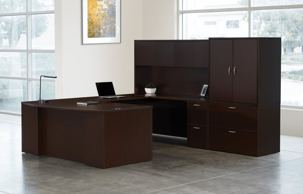 OSP Home Furnishings Napa Executive U-shaped Desk with Hutch Filing Cabinet and Spacious Work Surface Espresso NAPESP-TYP213