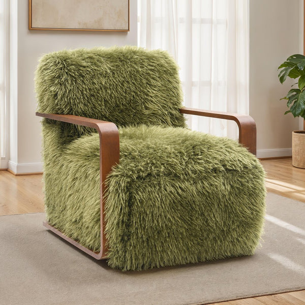 English Elm Contemporary Sculpted Barrel-Back Arm Chair with Smooth Casters, Neutral Textured Upholstery, Stylish Accent Seating Green 29 L x 36 W x 33 H B2741P401384