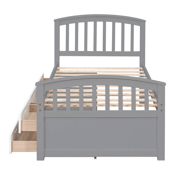 English Elm Twin Platform Bed Solid Pine Frame Six Drawer Storage Clean Modern Bedroom Design N719S000121S