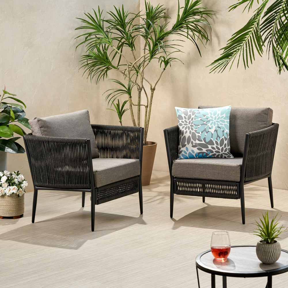 English Elm Christopher Knight Home® - HANFORD Woven Rope Club Chair in Grey — Durable Outdoor/Indoor Accent Seat with Compact 28.5x27.5x18.5" 65989.00GRY