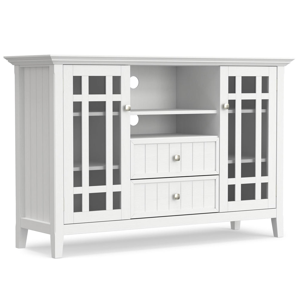 English Elm Bedford Tall TV Media Stand White Pine – Handcrafted, Tempered Glass Doors, Cord Management, Fits 60" TVs B136P261846