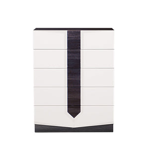 English Elm VIOS Zebra High Gloss Chest with Black Zebrano Accents, Solid Wood & MDF, Sleek Modern Storage White+Black 37.6 L x 22.05 W x 47.44 H B201P215803