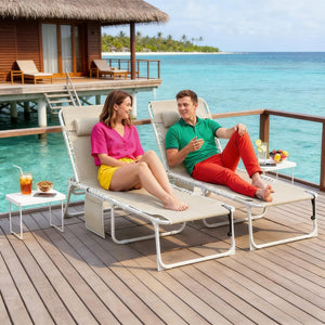 English Elm Folding Outdoor Chaise Lounge with Face Hole Side Table and Five Position Recline T3971P481185