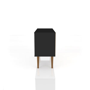 English Elm Liberty 43" TV Stand with Splayed Solid Wood Legs, Wire Management, Open Shelves & Concealed Storage Black B365P398334