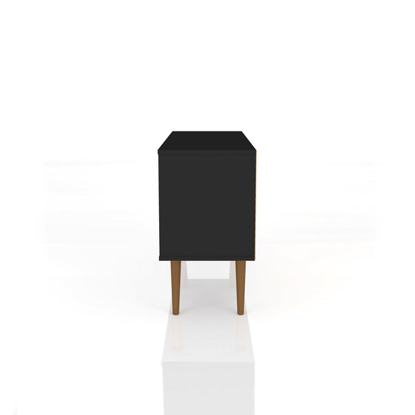 English Elm Liberty 43" TV Stand with Splayed Solid Wood Legs, Wire Management, Open Shelves & Concealed Storage Black B365P398334