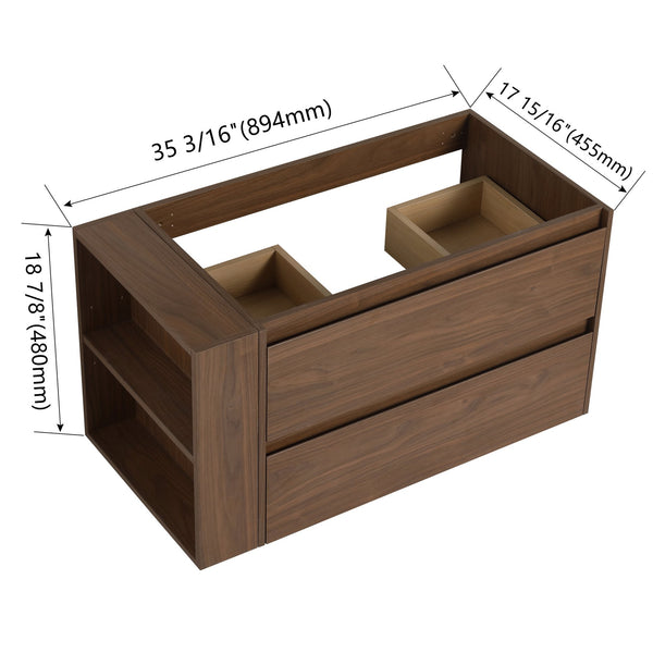 English Elm 36"Wall Modern Bathroom Vanity Cabinet with Adjustable Side Shelf, Soft-Close 2/3 Drawers, Water-Resist W999P168517
