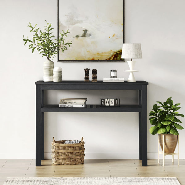New Pacific Direct Tiburon Console Table - Modern Brushed Black Acacia Wood With Shelf For Foyer Or Living Room Décor Alto Black  801431-434-npd