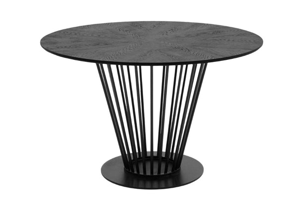 VIG Furniture Conroy Modern Black Round Dining Table — Sleek Oak Veneer Top, Sturdy Iron Pedestal, Seats 4 Elegantly VGFH-0259917-BB-BLK-DT
