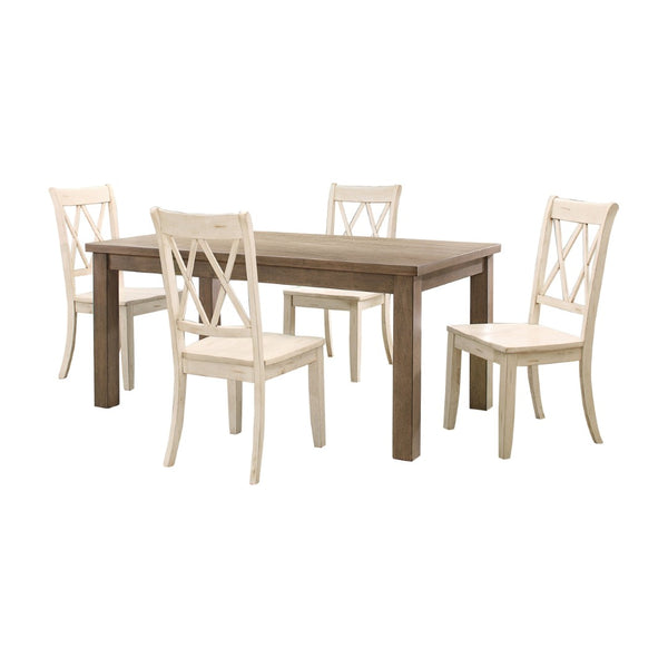 English Elm 5pc Farmhouse Dining Set Pine Table with Four Double X Back Chairs for Kitchen White B011S00999