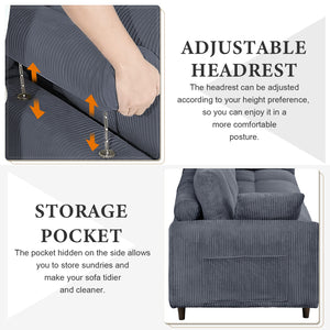 English Elm Modern corduroy modular sectional sofa U‑ or L‑shape convertible oversized seating with storage pockets adjustable headrests Grey W2121S00008