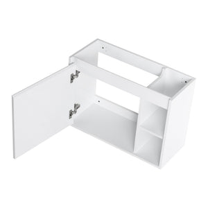 English Elm 28'' Floating Bathroom Vanity with Ceramic Sink Soft Close Door Melamine Cabinet Glossy White W999P426642