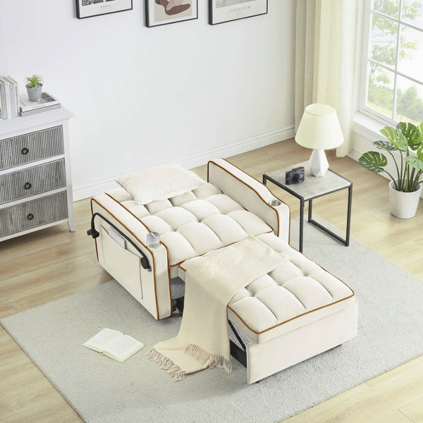 English Elm Sofa Convertible Sleeper Chair with Adjustable Back and Serpentine Spring Support W2564P462078