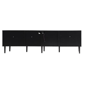 English Elm Rattan Black TV Stand with 3 Cabinets & 2 Rattan Drawers, LED Media Console, Cable Management, 80" N710P206015B