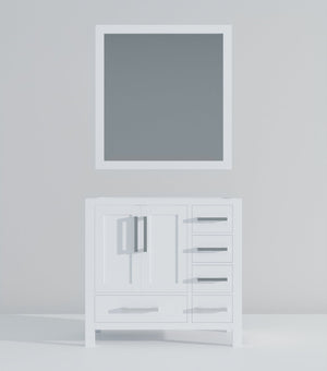 English Elm White Bath Vanity With 34 In. Mirror, 36 In. W X 22 In. D, Elegant Design & Ample Storage Solutions B2731S00506-GIGA