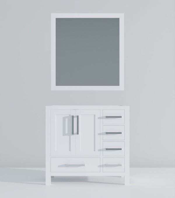 English Elm White Bath Vanity With 34 In. Mirror, 36 In. W X 22 In. D, Elegant Design & Ample Storage Solutions B2731S00506-GIGA