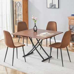 English Elm Table Set With Adjustable Height: Modern Walnut Mdf Top & 4 Brown Tech Fabric Chairs For Versatile Use W1151S04093-GIGA