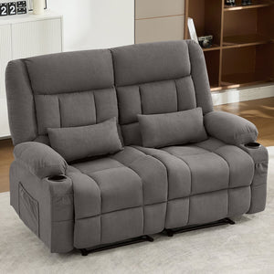 English Elm Recliner Oversized Manual Loveseat with Cup Holders and Side Pocket, Ergonomic 150° Recline, 600lb Capacity Grey W1521S00074