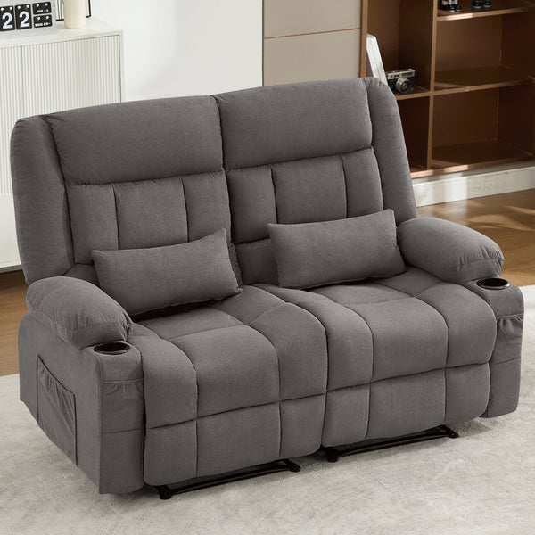English Elm Recliner Oversized Manual Loveseat with Cup Holders and Side Pocket, Ergonomic 150° Recline, 600lb Capacity Grey W1521S00074