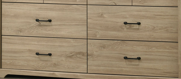 English Elm Elettra Six Drawer Wide Dresser Light Oak Laminate with Matte Black Hardware B2749P413341