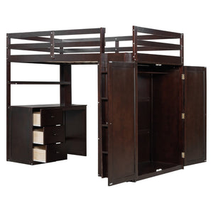English Elm Twin Loft Bed with Built-in Desk Wardrobe and Drawers Solid Pine Space Saver Espresso LT000301AAP-2
