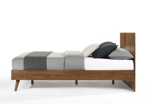 VIG Furniture Kamela Walnut Queen Bed With Mid-Century Slanted Legs, Supportive Headboard, No Box Spring Needed VGMA-BR-128-BED-Q