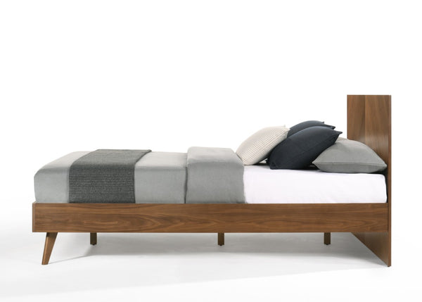 VIG Furniture Kamela Walnut Queen Bed With Mid-Century Slanted Legs, Supportive Headboard, No Box Spring Needed VGMA-BR-128-BED-Q