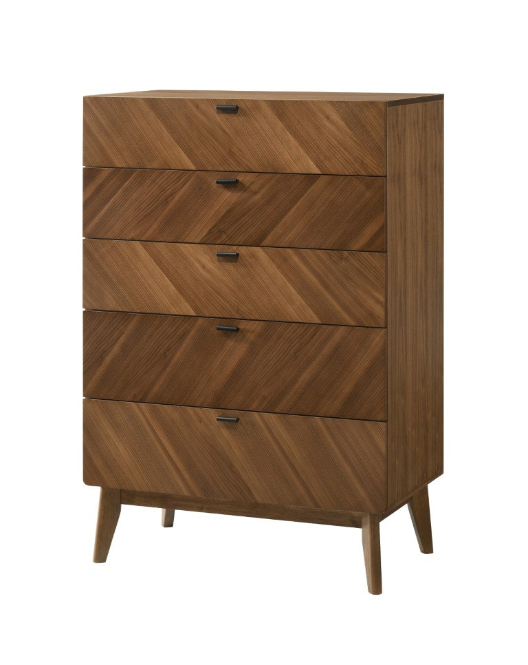VIG Furniture Kamela- Walnut Chest With 5 Deep Drawers, Black Metal Handles, Rich Veneer For Modern Bedrooms VGMA-BR-128-CH